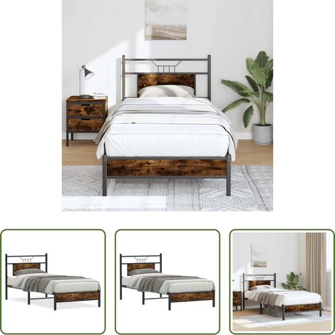 Sommier métal - Cadre de lit sans matelas chêne fumé 90x200cm bois d'ingénierie (1/5)