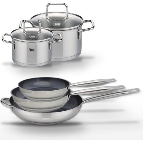 Lot de 3 Poêles 24/28/32 cm Elo Profi Therm Platinum et 2 Faitouts 16/20 cm (1/5)