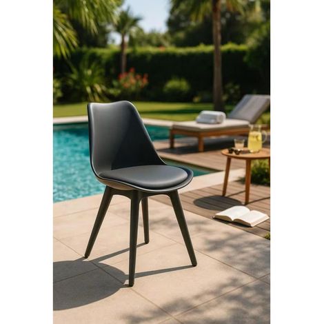 Silla BOREAL Asiento Acolchado Piel Sintética y Patas Color Gris Oscuro 48x43x82cm Comedor Oficina Salón Teletrabajo Cocina – SpazioLuzio - Pack x6 (1/5)