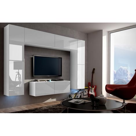 Ensemble meuble TV CONCEPT 3-HG-W-2-1B blanc brillant 120 cm