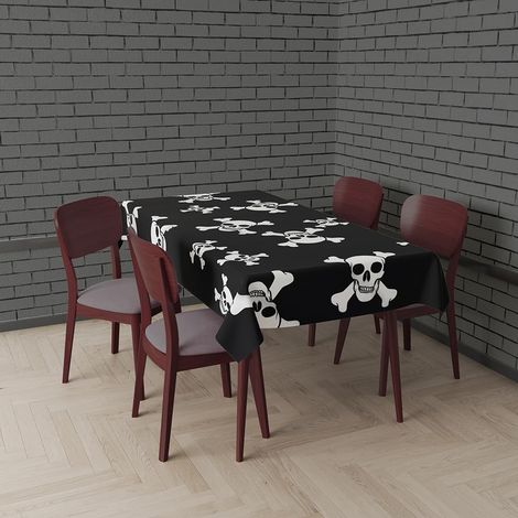 Nappe Noire avec Motif crânes (137 x 274 cm) - Décoration de Table pour fêtes - Idéale pour Les célébrations - Noir, Blanc (1/3)