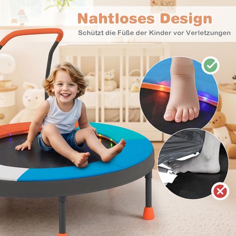 Trampoline enfant bleu clair de 90 cm avec éclairage LED, poignée rembourrée et sac de transport pour maison et jardin (1/5)
