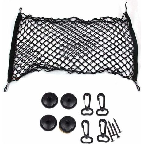 Filet de Rangement pour Coffre de Voiture,Grande Taille 90X40 cm - Bagages Fixe en Flexible Nylon Élastique,Organisateur Stockage avec Vis et 4 Crochets,Universel pour Camion,Véhicules Utilitaires, (1/5)