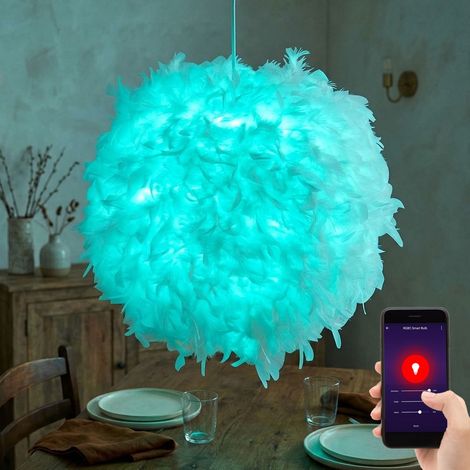 Lampada a sospensione LED intelligente lampada a sospensione dimmerabile lampada con piume lampada da camera da letto soggiorno, piume bianche in tessuto, 10W 806m bianco caldobianco freddo, DxH 60x13 (1/5)