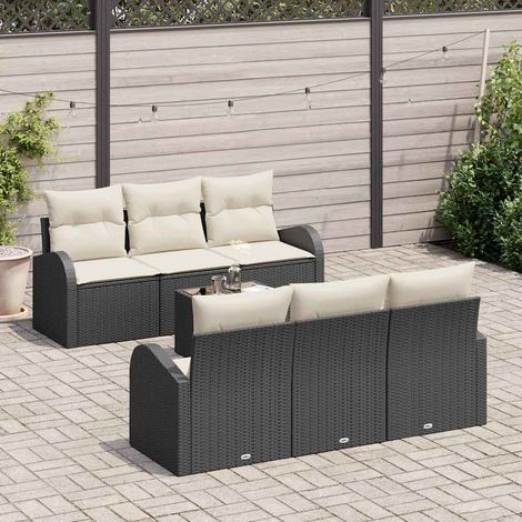 Conjunto de sofá de jardín 7 pcs Negro y crema ratán sintético vidaXL (1/5)