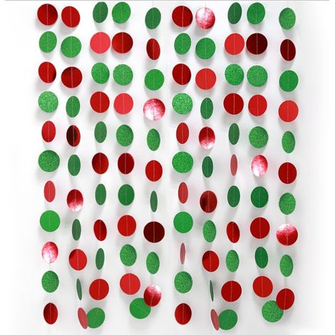 Juego de 4 guirnaldas de papel con lunares rojos y verdes, 12 metros, decoración navideña. (1/5)