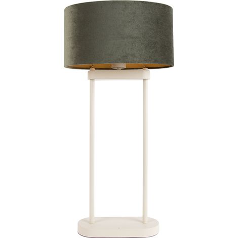 QAZQA Tischleuchte Beige mit grünem, ovalem Schirm und goldener