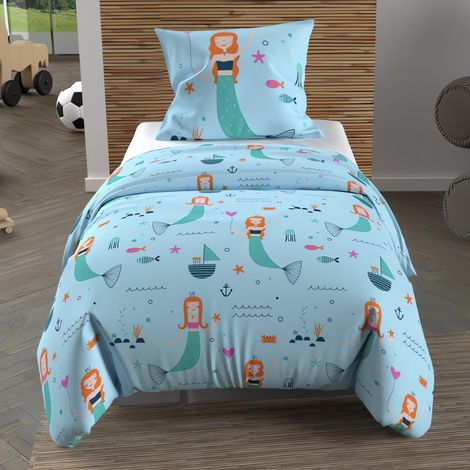 Parure Housse de Couette 120x150 cm Bleu, 100% Coton 57 Fils/cm2 (1/5)