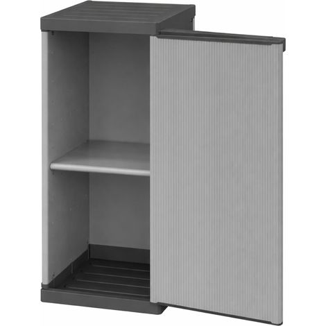 Armadio basso a 1 anta in Resina di colore grigio - Misura 34x38,5x85 cm - Mobile multiuso con 2 ripiani regolabili e piedini antiscivolo (1/5)