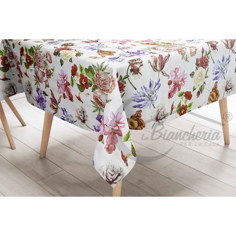 TOVAGLIA LIMA © in TELA CERATA plastificata LAVABILE idrorepellente in PVC FIORI made in Italy Cm. 140x140 x4 persone