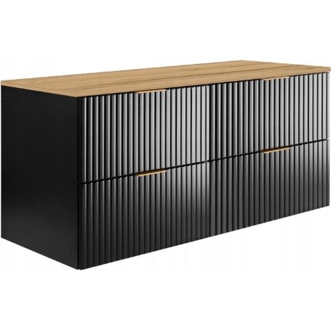 Rodan Waschbeckenunterschrank 120 cm, Schwarz Matt, 46 x 120 x 57 cm, mit brauner Waschtischplatte, feuchtraumgeeignet, Badmöbel Unterschrank