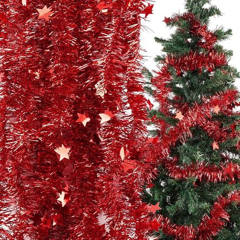 6pcs Guirlande de Noël, 12m Tinsel de Sapin de Noël pour Décoration de Fête d'arbre de Noël Ornement de Fête de Mariage d'anniversaire – Rouge (1/5)