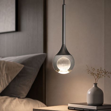 Mond-Pendelleuchte, 5-W-LED, Schwarzperle, Aluminium-Kristall, dreifarbiges Licht, verstellbares 180-cm-Kabel, modernes Design für Schlafzimmer und Bar (1/4)