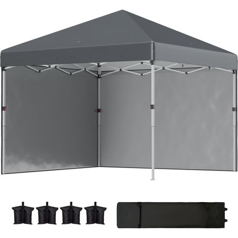 Tente pliante 3x3m avec 2 parois latérales, protection UV, hauteur réglable, sacs de lestage et sac de transport - Gris foncé