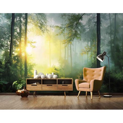 Fototapete Wald Bäume Sonne Natur 3D-Optik, für Wohnzimmer und Schlafzimmer, 150 x 105 cm – Komplettset inkl. Kleister & Anleitung (1/5)