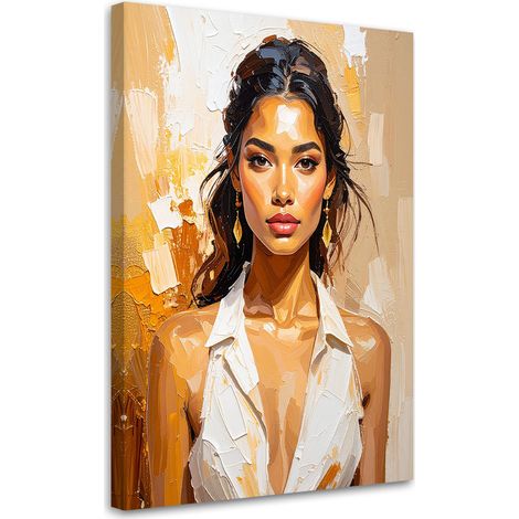 Quadro su tela, Ritratto di donna glamour in beige - 80x120 (1/2)