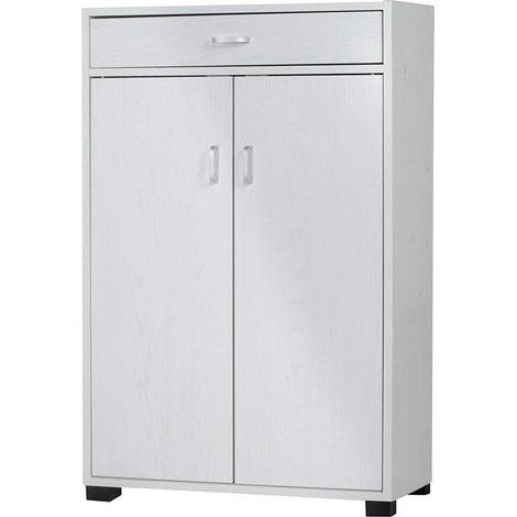 Meuble à Chaussures pour entrée Maison avec 5 étagères, Porte Chaussures + tiroir Fermeture 2 Portes, Structure en Bois, Armoire auxiliaire Multifonction 95 x 63 x 33 cm (Blanc) (1/5)