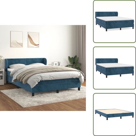 Boxspringbett mit Matratze Dunkelblau 140x190 cm Samt - Samtbett - Boxspringbett - Doppelbett - Bettenrahmen - Luxusbett (1/5)