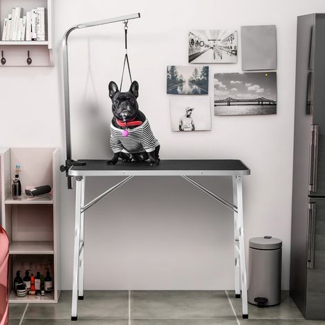 Tavolo toelettatura per cani 90x60x76 cm, piano antiscivolo e antigraffio, telaio in acciaio, nero bianco (1/5)