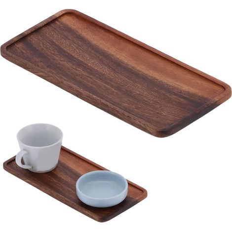 Plateau en Noyer, Élégant Plateau de Service en Bois d'origine Naturelle pour Thé et Petit-Déjeuner 9.8x4.7x0.5 Pouces, Organisateur de Comptoir pour Maison, Hôtel, Salon et Cuisine (1/5)