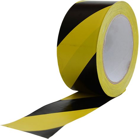 Cinta adhesiva ATM con diseño negro y amarillo, 50 mm x 33 m, alta resistencia.
