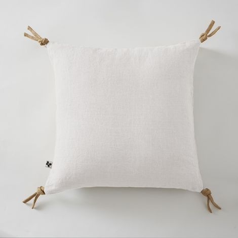 Coussin déhoussable avec pompons lin lavé 45 x 45 cm soline Blanc (1/2)