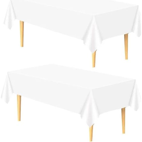 2 Pcs Nappes Blanches Jetables, 137x274cm, Rectangulaires, Imperméables. Couverture de Table en Plastique pour Anniversaire, - Blanc (1/3)