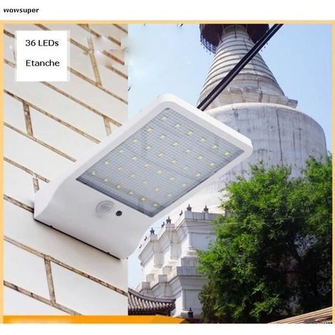 Lampe murale energie solaire 36 LED sans fil étanche avec détecteur de mouvement pour jardin etc (1/4)