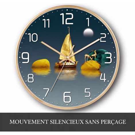 Horloge murale ronde 25 cm moderne silencieuse à quartz avec écran LCD motif voilier 25cm 2 réf 9207 – Livraison gratuite