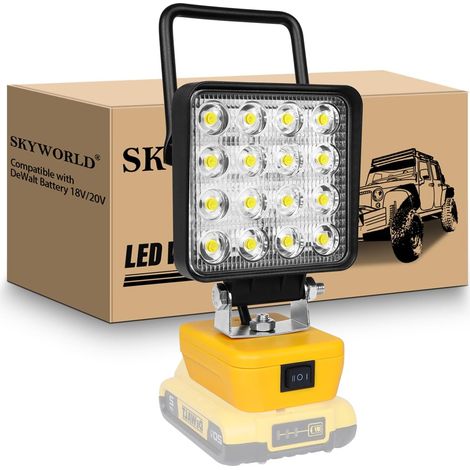 Projecteur LED Rechargeable pour Batterie 18V, 48W 4800LM Portable Phare de Travail, Lampe de travail Led Sans fil pour Travaux Chantier Garage Camping Pêche Urgence, Sans Batterie (1/5)