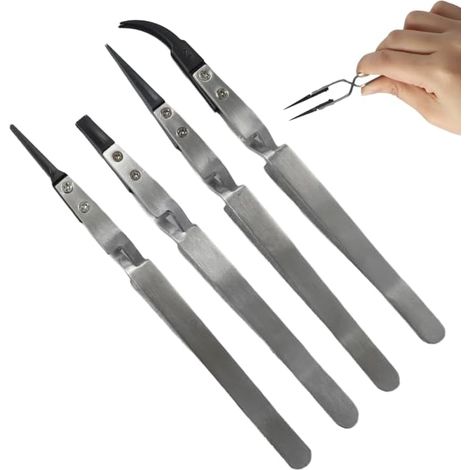 Pinzas antiestáticas de acero inoxidable con puntas de plástico antiestáticas: herramientas de precisión para electrónica, joyería, modelismo y cosmética.
