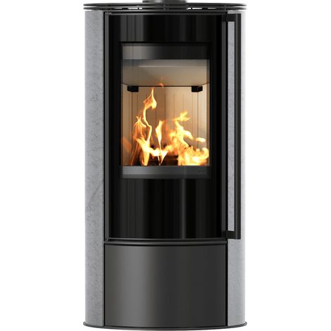 Kaminofen aus Stahl KRATKI ERIK Ø 150 5,5 kW dekorative Keramiken GRAY SATIN (1/5)