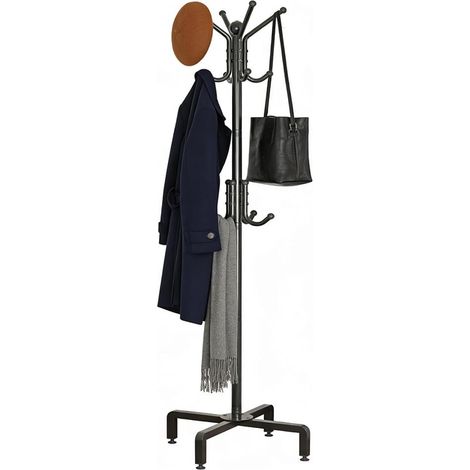 Porte-manteau avec pieds carrés réglables et boule décorative, 178 x 54 x 40 cm, arbre à manteau en métal (noir) (1/5)