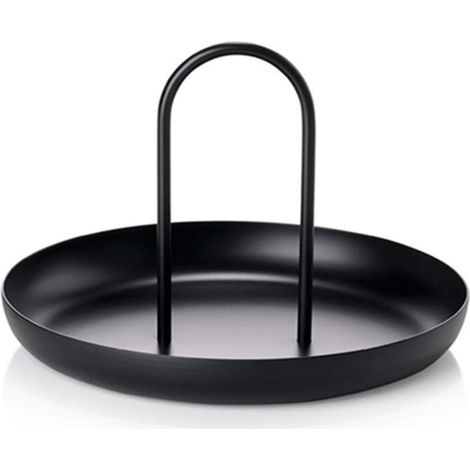 Vassoio rotondo per gioielli, vassoio rotondo decorativo in plastica con manico, nero. (1/5)