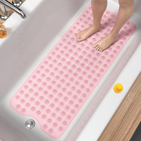 Tapis de bain antidérapant rose, tapis de douche antidérapant extra long 100 x 40 cm, résistant à la moisissure et lavable en machine, tapis de bain sans BPA. (1/5)
