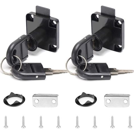 serrures noires pour tiroirs de bureau, serrures en alliage avec 4 clés, serrures cylindriques pour meubles (bureau, boîte aux lettres, tiroir, armoire) (1/5)