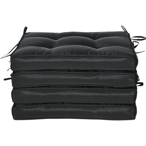 Set of 4 Garden Seat Cushion Ties, 42 x 42cm Replacement Dining Chair Seat Pad, Black (1/5)