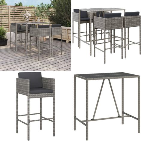 Ensemble de bar de jardin 5 pcs avec coussins gris poly rotin - Ensemble Salon De Jardin - Mobilier De Jardin - Set De Bar Extérieur - Table Et Chaises De Jardin - Résine Tressée - Home & Living (1/5)