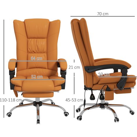 Fauteuil de bureau avec fonction massage chauffante, fauteuil avec repose-pieds, similicuir marron clair. (1/5)