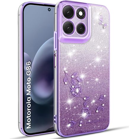 Custodia per Motorola Moto G86 5G, fiore glitterato, viola (1/5)