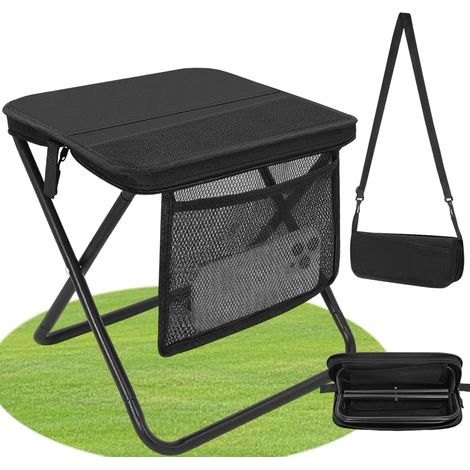 Tabouret pliant portable,petit tabouret pliant, chaise pliante d'extérieur avec fermeture éclair et sac de rangement(Noir)