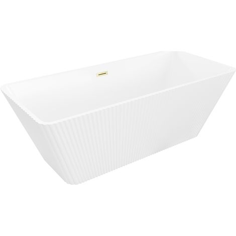 Mexen Tava freistehende, geriffelte Badewanne 170 x 75 cm, weiß, Überlauf gebürstetes Gold - 52851707500-55 (1/5)