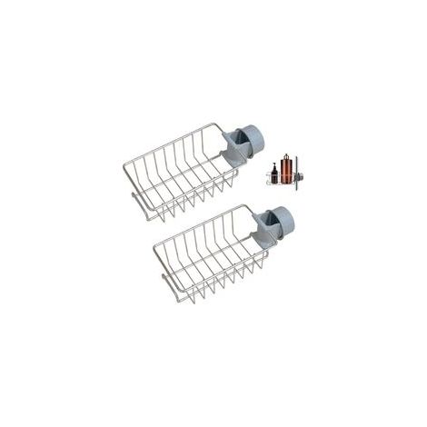 Étagère Douche Sans Percage Inox Argent Lot de 2, Étagère Salle de Bain Inoxydable pour Barre/Rail 18-27mm, Porte Savon/Shampooing Douche, Accessoire de rangement Cuisine (1/5)