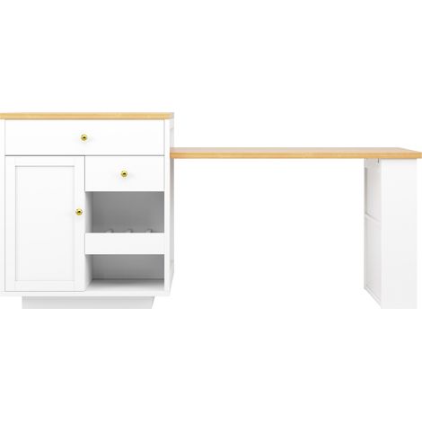 Mobile isola cucina multifunzionale con piano estraibile, 195,5 cm, bianco, MDF e metallo (1/5)