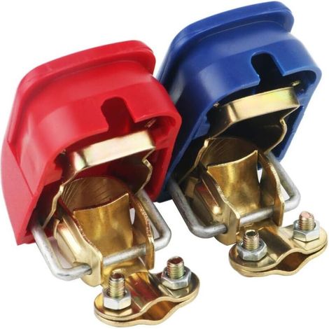 Lot de 2 pinces de batterie à serrage rapide 12 V – Rouge et Bleu – Pour bateau, camion, voiture et fourgon (1/3)