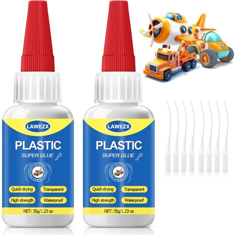Colle Plastique Extra Forte 35g x 2, Super Glue pour Plastique - Transparente, Résistant à l'Eau et à la Chaleur, Colle Liquide pour Impression 3D, PLA, ABS, PET-G, PVC, Acrylique (1/5)