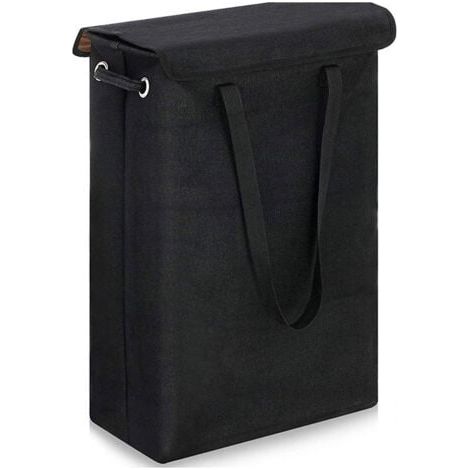 (Schwarz) 45 Liter schmaler, zusammenklappbarer Wäschekorb mit Deckel - Extra großer Wäschekorb - 39x19x60cm - Schmaler Wäschekorb (1/5)