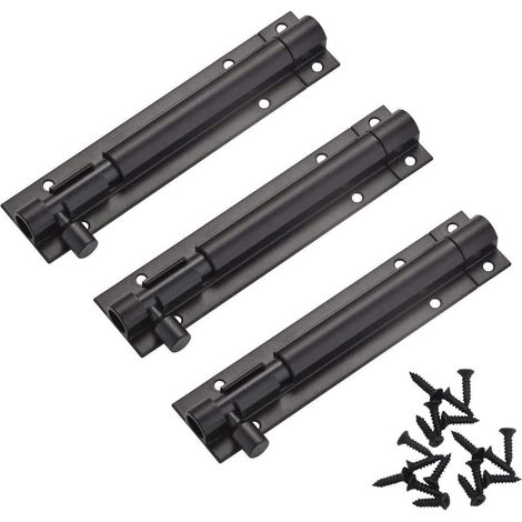 Paquet de 3 boulons de serrure de porte 4 pouces (100 mm) Boulon de porte de serrure de porte en acier inoxydable Serrure de porte Serrure de porte noire Boulon de porte coulissante Boulon (1/5)