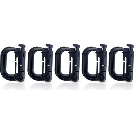 Mousquetons en Plastique Lot de 5 Mousqueton Tactique Militaire Noir avec Fermeture à Ressort Mousqueton Robuste en Forme de D pour Sac à Dos (1/4)