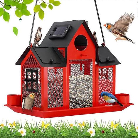 Hängendes Solar-Vogelhaus für den Außenbereich, Metallfutterhaus für Wildvögel im Freien, großes Vogelhaus für Kardinäle (1/5)